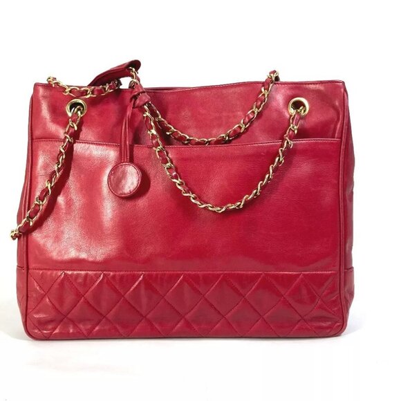 CHANEL vintage Quilted Matelasse double chain bag Shoulder Bag Leather Red - Picture 1 of 12